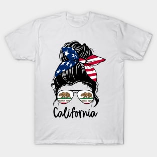 California girl Messy bun , American Girl , California Flag T-Shirt